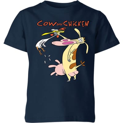 Cow and Chicken Characters Kids' T-Shirt - Navy - 98/104 (3-4 jaar)
