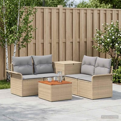 vidaXL - Bankstel - 6 - st - 4-zits - Beige - en - Lichtgrijs - Poly - Rattan - en - Staal