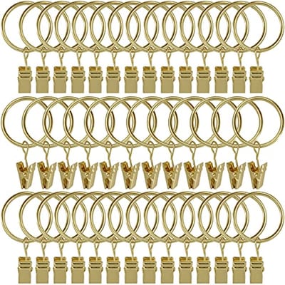 SnelShoppen - Gordijnringen met Clips - 40 Stuks - Goudkleurig - Binnendiameter 3,2 cm - Geschikt voor Gordijnroedes tot 2,5 cm - Ideaal voor Thuis, F