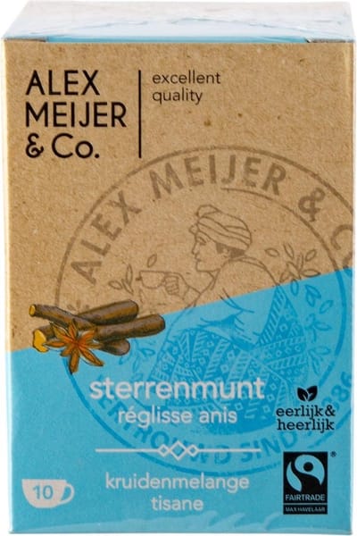 Sterrenmunt thee Grote verpakking 60 theezakjes 1,5 gram Alex Meijer Fair trade