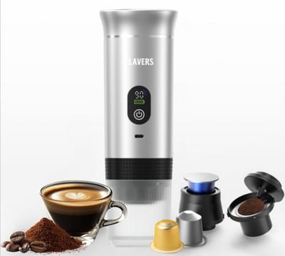 Flavers ® | Draagbare Elektrische Espressomachine | 2026 model | Zilver | Koffiezet apparaat voor Onderweg | Capsules & Gemalen Koffie | Portable Espresso Machine | Cadeauset | koffiemaatje | Draagbare Koffiemachine | Reis & Camping Koffiezetapparaat