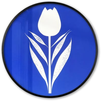 Poster in lijst Rond - Fotolijst 60x60 cm - Posters - Tulp - Minimalistisch - Bladeren - Wit - Ronde posterlijst zwart - Decoratie - Wanddecoratie woonkamer - Muurdecoratie slaapkamer