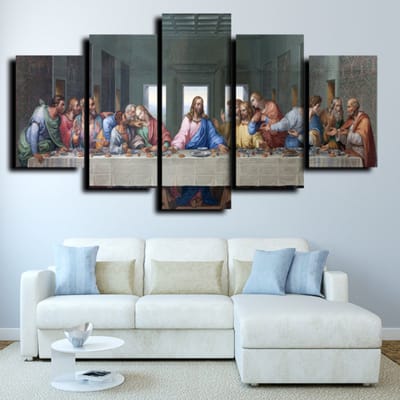 Allernieuwste.nl® Canvas Schilderij 5-luik Het Laatste Avondmaal van Da Vinci - Kunst aan je Muur - Kleur - 5-delig - 70 x 125 cm