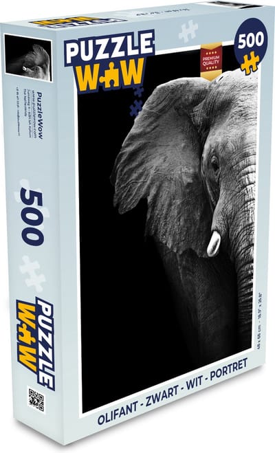 Puzzel Olifant - Zwart - Wit - Portret - Legpuzzel - Puzzel 500 stukjes