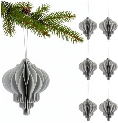 Kerstbal | Papier | 12,5 Cm | 3D | Grijs | 6 Stuks