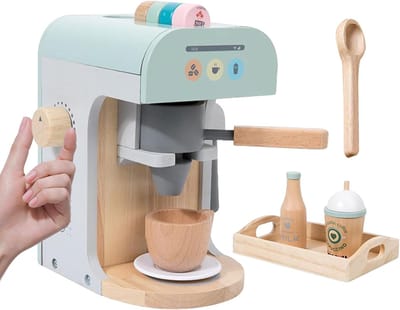 Houten Koffiemachine - Kinderspeelgoed Keuken - Fantasie Spelen - Educatief Hout - 21 x 18.5 x 17 cm