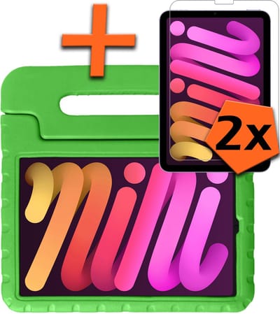 Hoesje - Geschikt voor Apple iPad Mini 6 (2021) - 8.3 inch - 6e Generatie - Met 2x Screenprotector - Kinderhoes Shockproof Bumper - Kidsproof Case - Tablet Hoes - Kinder Hoes Cover - Groen