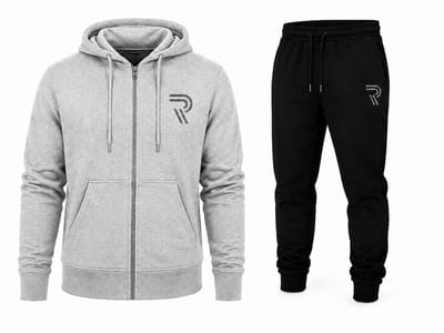 Modieuze Zwarte Heren Joggingpak met Ritssluiting en Comfortabele Elastische Tailleband - 70% Katoen-Melangegrijs -S