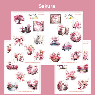 Bullet Journal Stickers - Planner Agenda Stickers - Sakura stickers - 4 stickervellen - rose bloessem - Scrapbook stickers - Deco stickers - roze stickers - volwassenen en kinderen