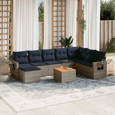 vidaXL - 9-delige - tuinbankset - met - kussens, - grijs - polyrotan