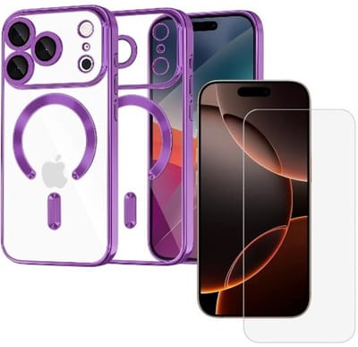 Backcover hoesje Geschikt voor: iPhone 17 Pro - met geïntegreerde Camera lens bescherming + 1x Screen protector [magnetische hoes] compatibel met MagSafe Dames Heren - Paars
