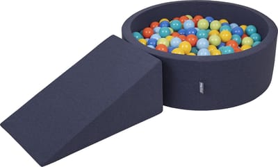 KiddyMoon Speeltoestel met ramp Ballenbad - 7cm 100 Ballen - Ballenbak ballen voor baby's foam - Ballenbak kinderen - Donkerblauw