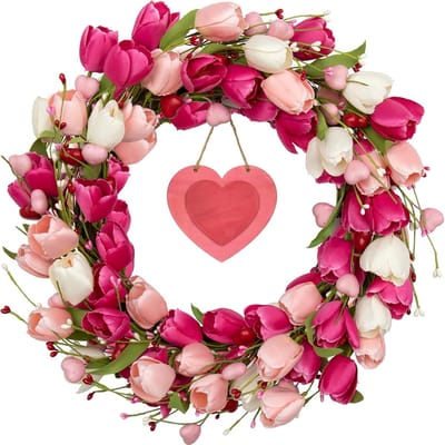 Valentijnsdag Krans Roze Met Tulpen 20 Inch 51 Cm Voor Deur Of Muur Binnen Bruiloft Terrassen En Veranda Feestelijke Decoratie