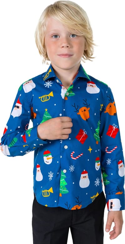 OppoSuits Festivity Blue Boys - Kids Kerst Overhemd - Kerst shirt - Blauw - Maat 2 Jaar