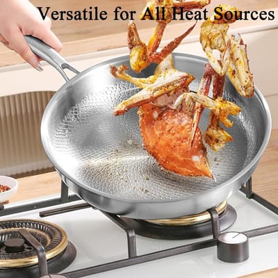 Titanium Frying Pan | Titanium Hammered Pan with Lid and Spatula | Multi-Purpose Uncoated Non-Stick Carbon Steel Frying Pans | Kitchen Cookware Sets for Hob