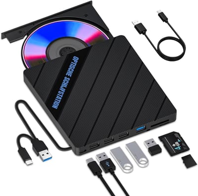 SCH® Externe DVD Speler voor Laptop - Externe DVD Speler - DVD Speler - Zwart - 20cm x 17cm x 3cm