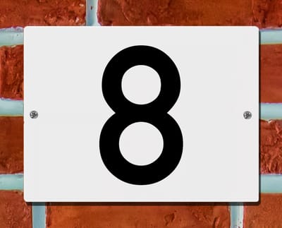 Huisnummerbord Wit - Nummer 8 - 15 x 12 cm - incl. bevestiging | - naambord - nummerbord - voordeur