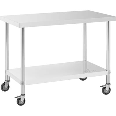 RVS tafel met wielen - PREMIUM - 60 x 120 cm - 158 kg - Royal Catering RCAT-120/60-W