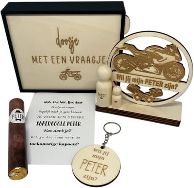 Geschenkbox wil jij mijn PETER zijn? | zwart | MOTOR | liefste peter | peter vragen | meter worden | peetoom vragen | peetoom worden | cadeau | geschenkdoos | giftbox