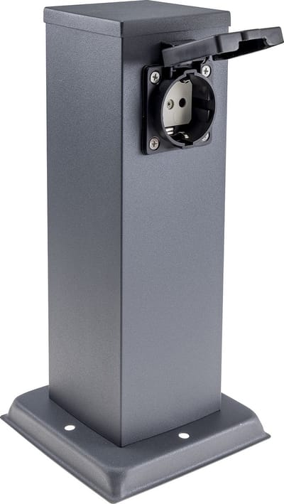 Buitenstopcontact paal - Verdeelstekker met 2 zwarte stopcontacten - Tuinstopcontact 27 cm - 230V tot 3680 Watt