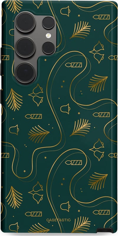 Casetastic hoesje geschikt voor Samsung Galaxy S24 Ultra - Dubbellaagse bescherming - Groene kerst bellen en takken - Fashion Case - Donkergroen Donkergrijs Petrol