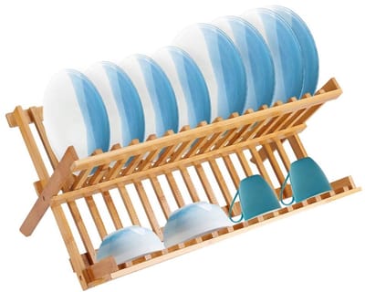 Dailygoods - Bamboe afdruiprek - Opvouwbaar - Duurzaam ontwerp - 2-Tier - Keukenaccessoire - Voor afwassen - Hol ontwerp