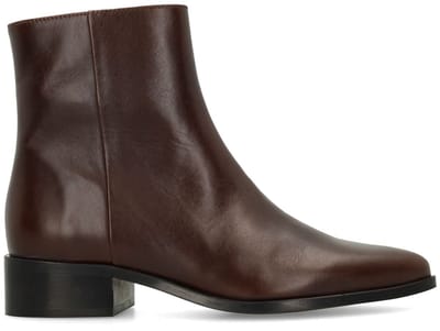 Manfield - Dames - Donkerbruine leren enkellaarsjes - Maat 37