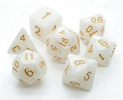 Polydice set - Polyhedral dobbelstenen set 7 delig | Set van 7 dice | dungeons and dragons dnd dice | D&D Pathfinder RPG DnD | Wit gemarmerd - gold