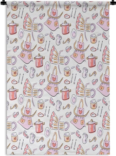 Wandkleed - Wanddoek - Patronen - Keuken - Schort - Koken - Pastel - 120x180 cm - Wandtapijt