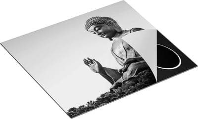 Chefcare Inductie Beschermer Groot Boeddha Beeld in het Bos - Zwart Wit - 60x50 cm - Afdekplaat Inductie - Kookplaat Beschermer - Inductie Mat