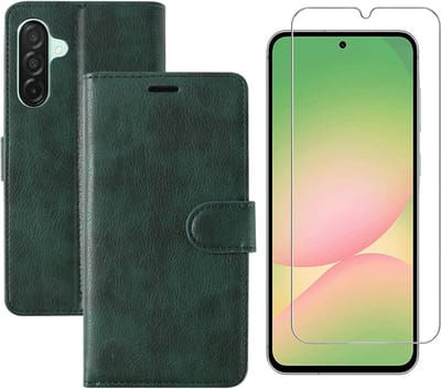 Hoesje geschikt voor Samsung Galaxy A56 bookcase Groen - Met screenprotector tempered glass Galaxy A56