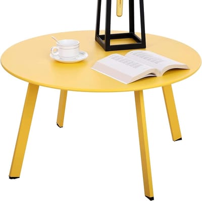 Buiten Salontafel - Metalen Ronde Tafel - Terras Gebruik - Weerbestendig Staal - 71x71x41 cm - Geel