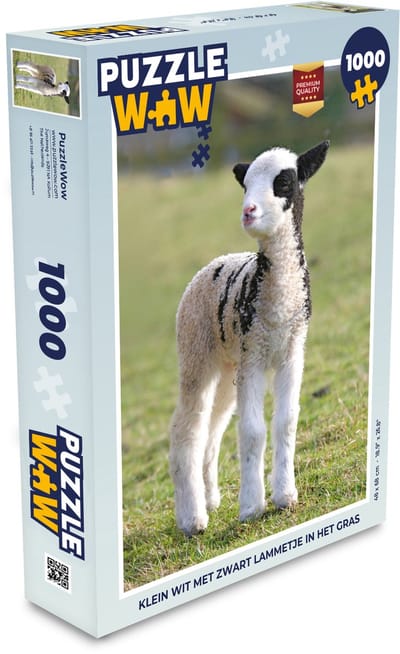 Puzzel Klein wit met zwart lammetje in het gras - Legpuzzel - Puzzel 1000 stukjes volwassenen