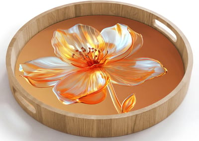 Dienblad rond 40x40 cm - Schootdienblad hout - Glazen - Bloem - Oranje - Borrelplank rechthoek - Plateau houten dienbladen