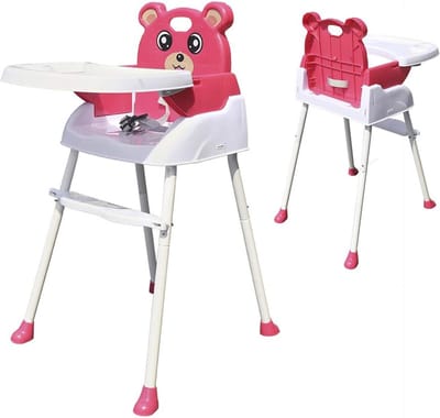 4-in-1 Kinderstoel voor Baby's - Inklapbaar en Verstelbaar - Veiligheidsgordel & Dienblad (Roze)