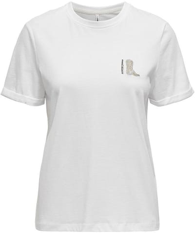 Only T-shirt Onlwest Life Ss Tee Cs Jrs 15320350 Bright White/emb Boot Dames Maat - M
