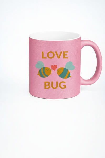 Love Bug Glitter Mok Roze met Schattige Bijen en Hart - Liefdes Cadeau