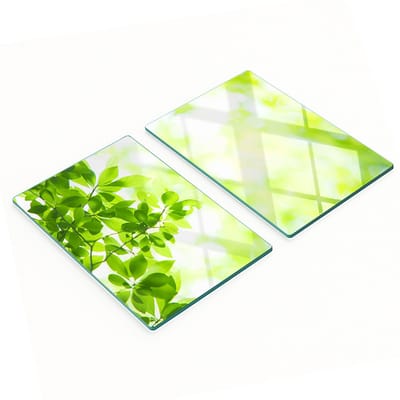 Keukenplanken van gehard glas met afbeeldingen, 2 stuks, bladeren, 2x40x52 cm