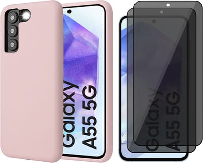 Hoesje geschikt voor Samsung Galaxy A55 - 2x Privacy Screenprotector Volledig Dekkend Glas - Mat Back Case Roze