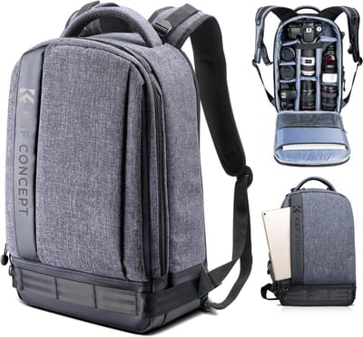 Fototas Rugzak - Cameratas Laptop - Veilig Vervoer - Waterafstotend Nylon - 17 Liter Capaciteit - Lichtgrijs