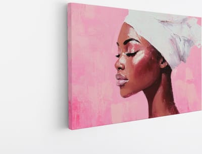 Saammp - Canvas Schilderij - Afrikaanse vrouw met witte tulband - Abstract - 30x20 - Foto op canvas - Wanddecoratie - Muurdecoratie Woonkamer - Slaapkamer decoratie - Canvas Print