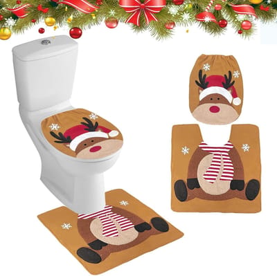 Kerst Toiletset met Santa Claus Toiletdeksel, Badkamerdecoraties en Toiletkussen voor een Feestelijke Sfeer