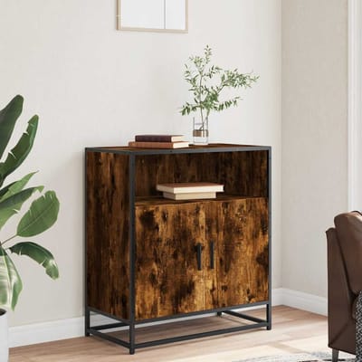 vidaXL - Dressoir - 68x35x76 - cm - bewerkt - hout - en - metaal - gerookt - eiken