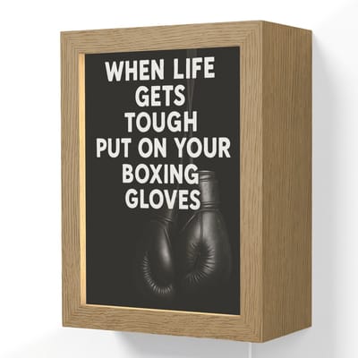 Wandlamp 15x20 cm - Oplaadbaar - Tekst - Bokshandschoenen - Wit - Wandlampen binnen woonkamer - Slaapkamer lamp met kabel - Decoratieve nachtlamp - Vloerlamp snoer