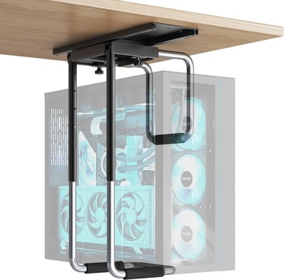 Unyqoos® Verstelbare pc-houder voor onder bureau met 360 graden rotatie en ventilatie