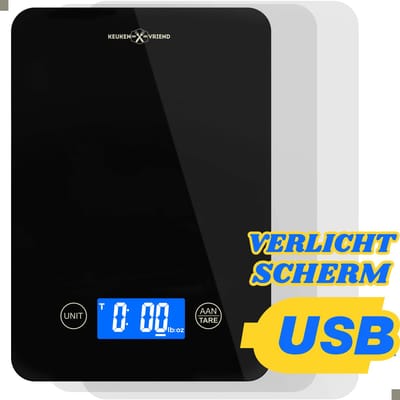 Keukenvriend Keukenweegschaal Digitaal – Weegschaal Keuken - Keuken Weegschaal - Oplaadbaar via USB – Precisie Weegschaal Keuken – Tarra Functie – Tot 10kg – Nederlands Bedieningspaneel