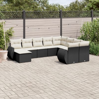 vidaXL - 10-delige - Loungeset - met - kussens - poly - rattan - zwart