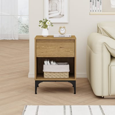 Bijzettafel Kistiandi 62x46x40 cm eikenkleurig donker en zwart [en.casa]