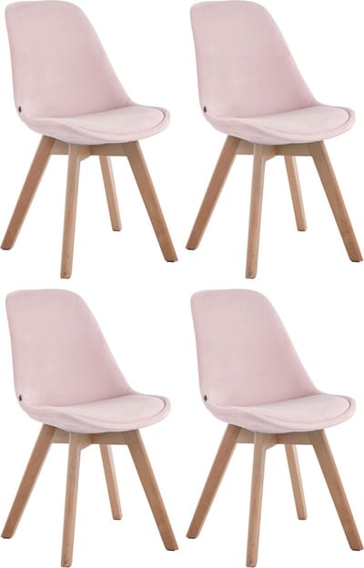 CLP Borneo Set van 4 eetkamerstoelen - Fluweel roze natura