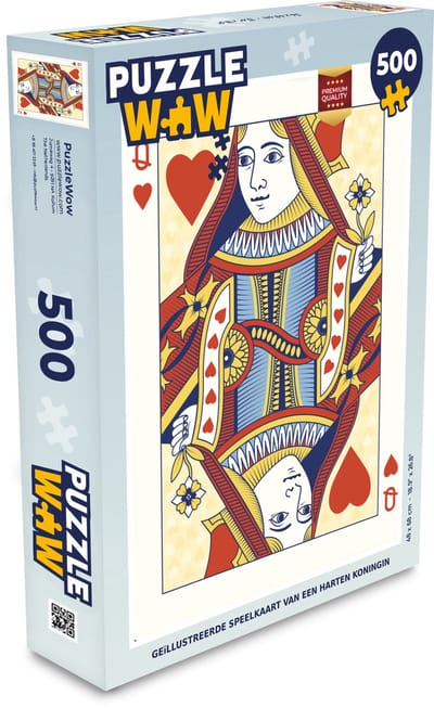 Puzzel Geïllustreerde speelkaart van een harten koningin - Legpuzzel - Puzzel 500 stukjes